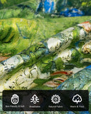 Close-up image of a silk scarf, displaying a rich combination of green and blue fabric, emphasizing its luxurious texture.