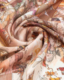 Detailed view of a silk scarf showcasing a chinese painting
 image, reflecting elements of Chinese artistry.